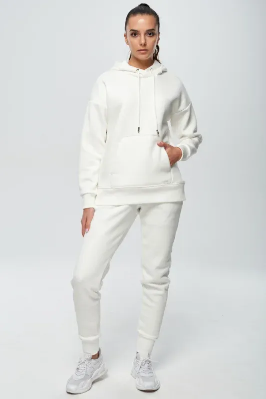 Hanorac Cotton Fleece — Alb