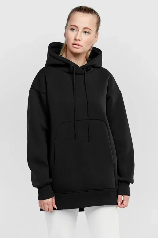 Hanorac Oversize Cotton Fleece — Negru