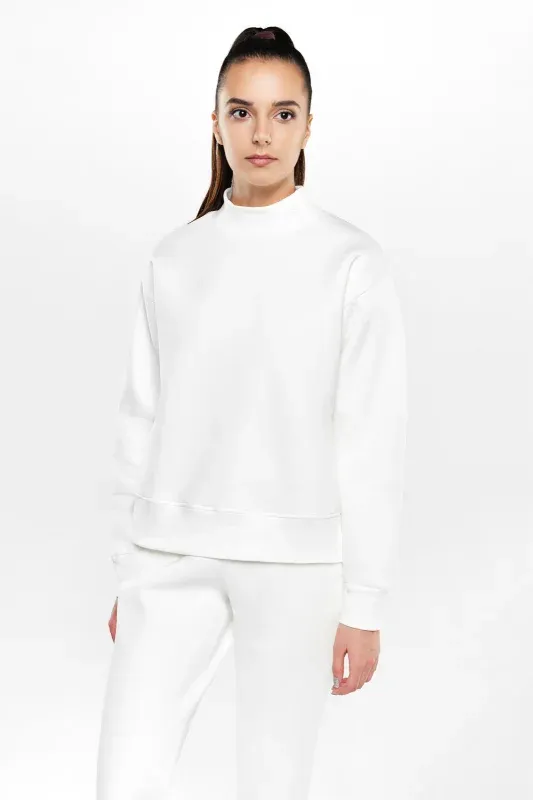 Pulover Bumbac Fleece — Alb