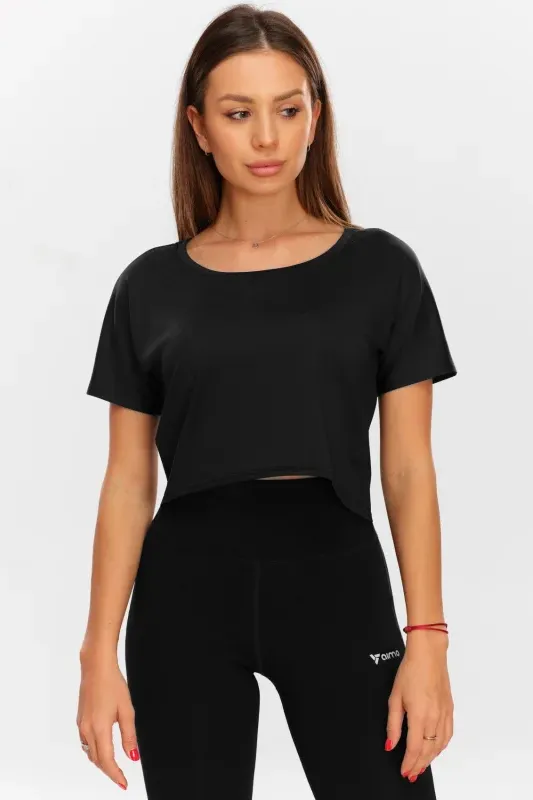 Tricou Sport Crop Lejer — Negru