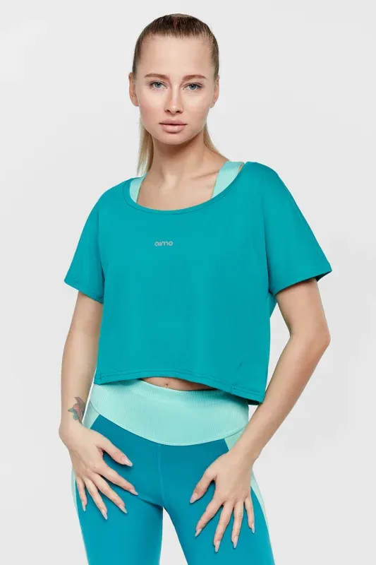 Tricou Sport Crop Lejer — Turcoaz