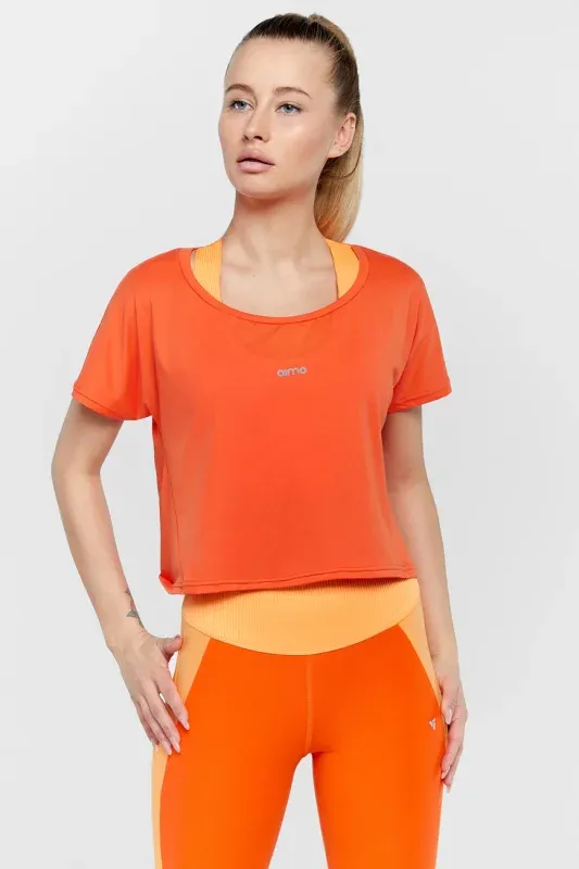 Tricou Sport Crop Lejer — Portocaliu