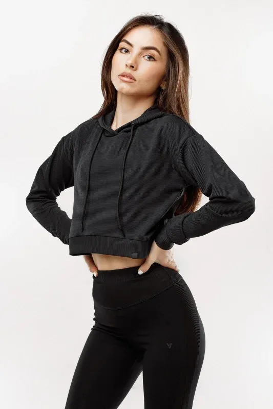 Hanorac Sport Crop Rib — Negru